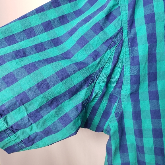 Duluth Trading Co Blue Teal Check Plaid Short Sleeve Button Down Collar, Large - Picture 6 of 12